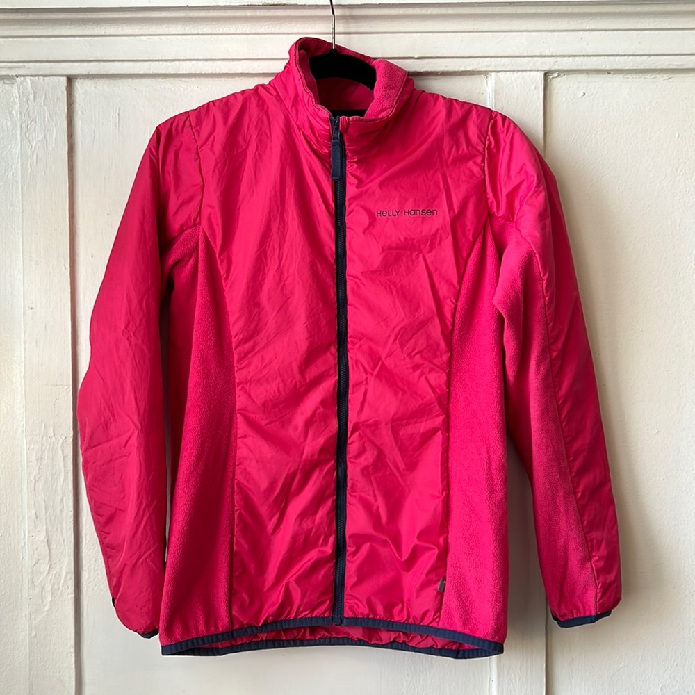 Helly Hanson Pink Puffer and Fleece Jacket with Navy Blue Trim